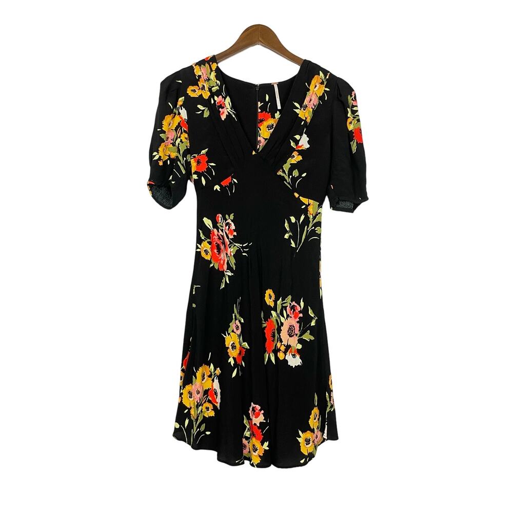 Free People Neon Garden Black Floral Whimsygoth Fairycore Flirty Mini Dress - Picture 3 of 12